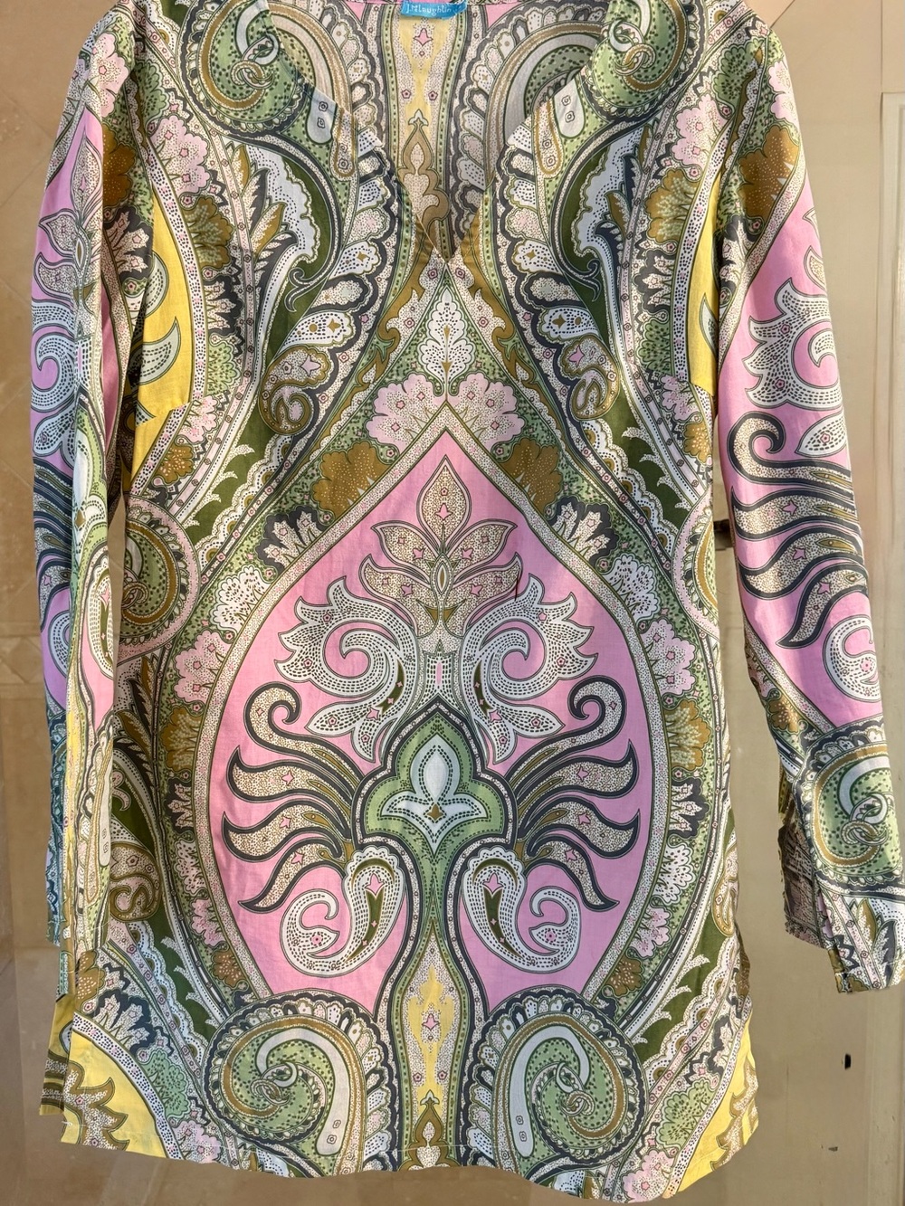 J. McLaughlin Green, Pink & Yellow Paisley V-Neck Tunic
